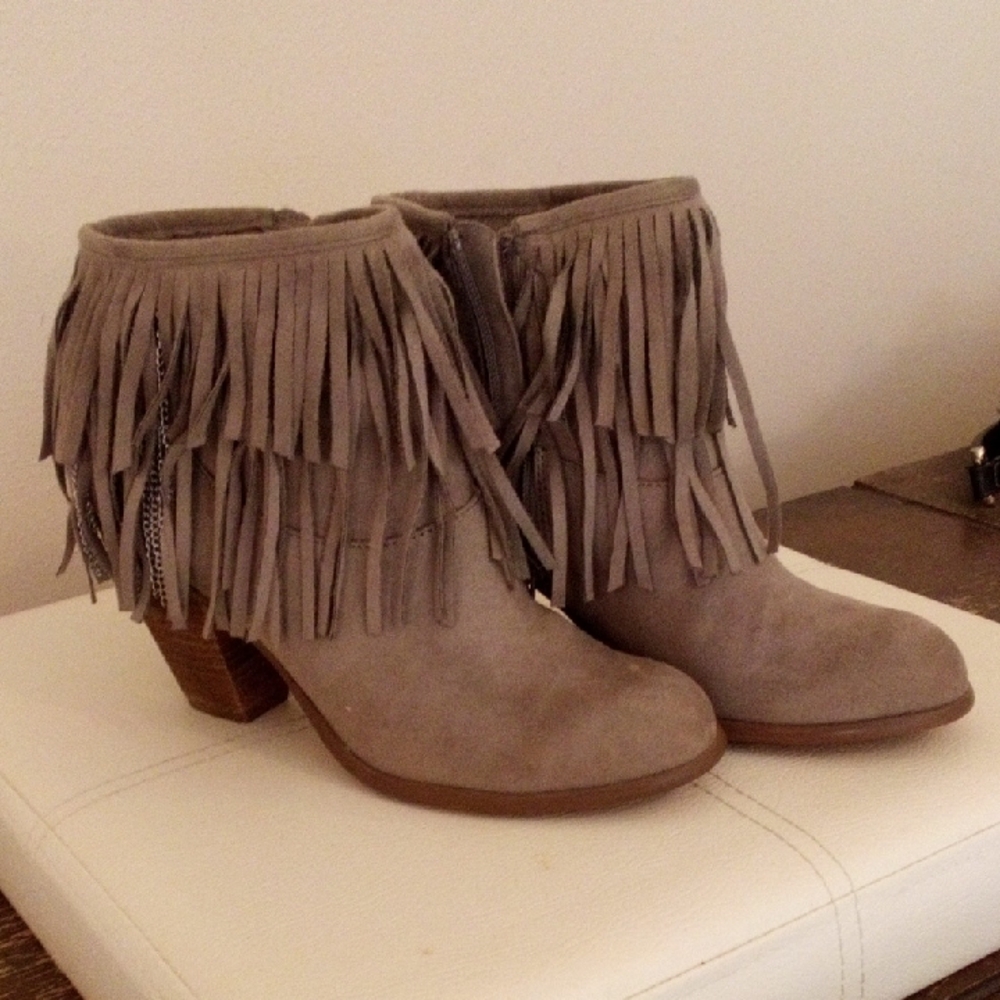 Fringe Ankle Boots - Gray with silver chain details unique